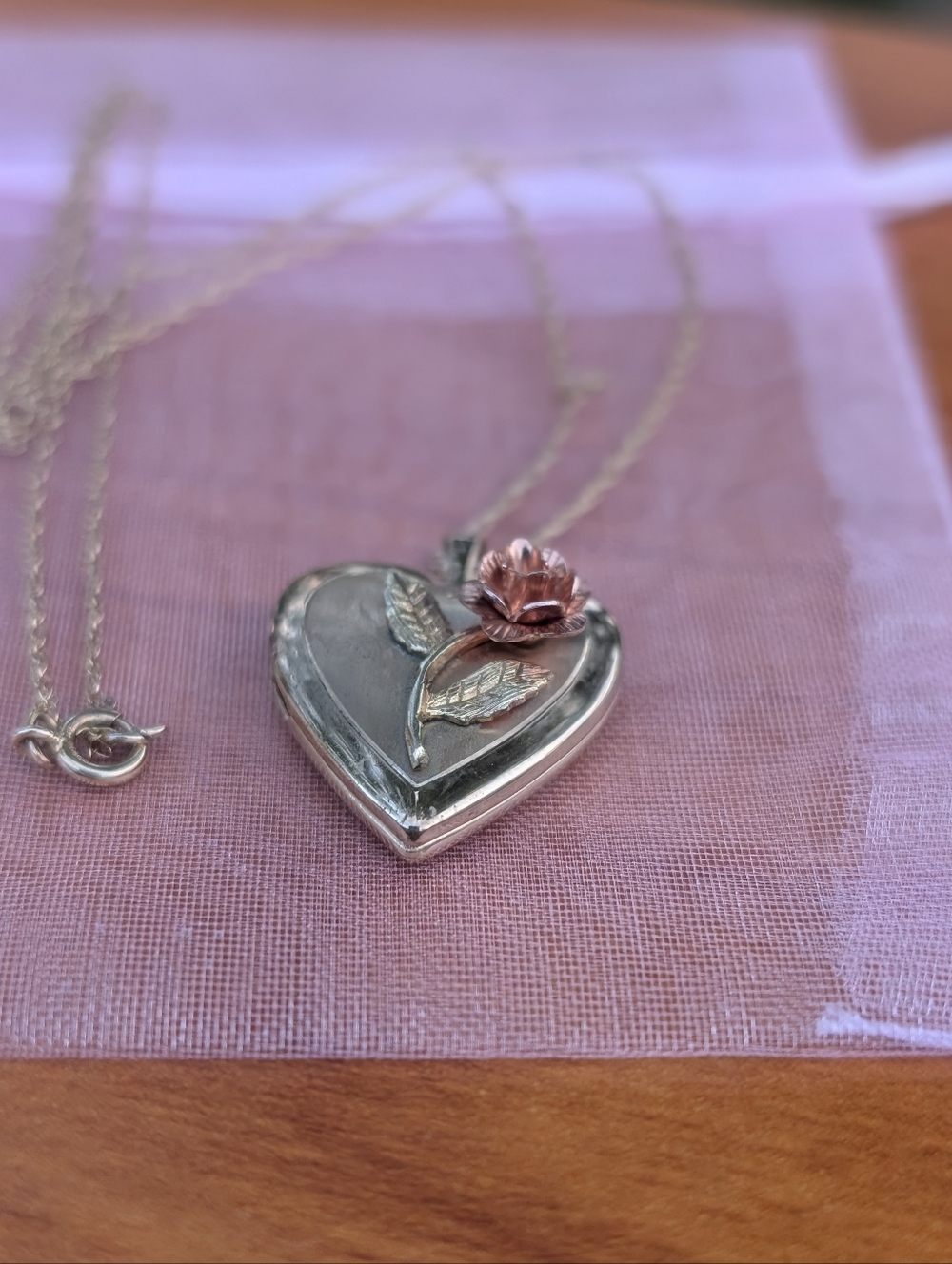 Vintage 14k Gf Heart Locket Necklace 3D Rose Design, Sweetheart Photo Keepsake